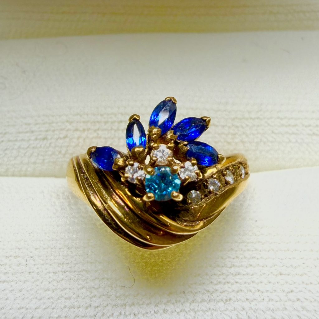 K18　サファイア　トルマリン　ダイヤモンド　リング