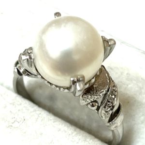 Pt900 真珠 パール メレダイヤモンド付きプラチナリング 指輪 アクセサリー