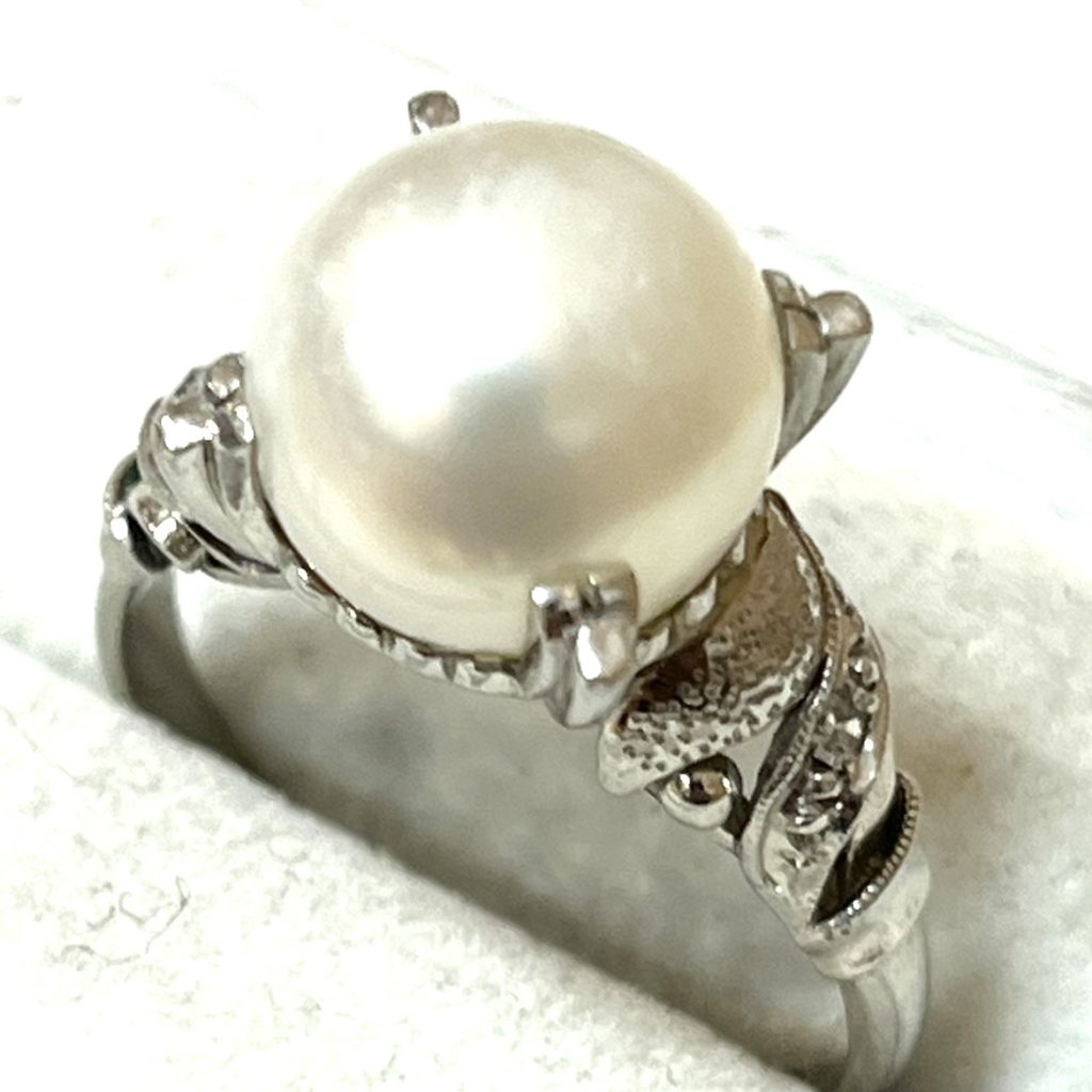Pt900 真珠 パール メレダイヤモンド付きプラチナリング 指輪 アクセサリー