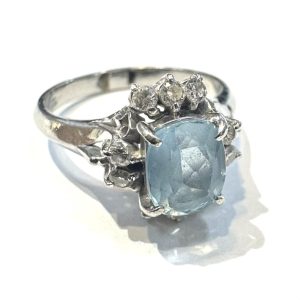 Pt900 プラチナ リング 指輪 アクアマリン メレダイヤ