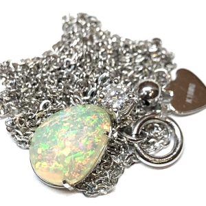 K18WG オパール ダイヤモンド付き ネックレス アクセサリー