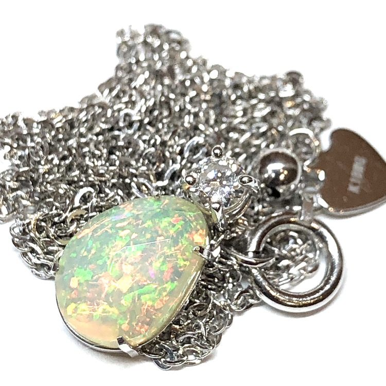 K18WG オパール ダイヤモンド付き ネックレス アクセサリー