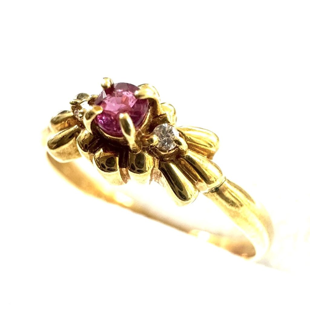 K18 750 18金 金 リング ルビー メレダイヤ