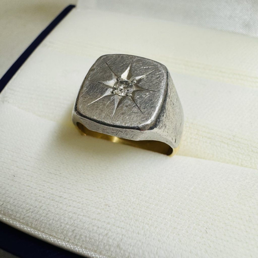 Pt850 プラチナ ダイヤ付き印台リング