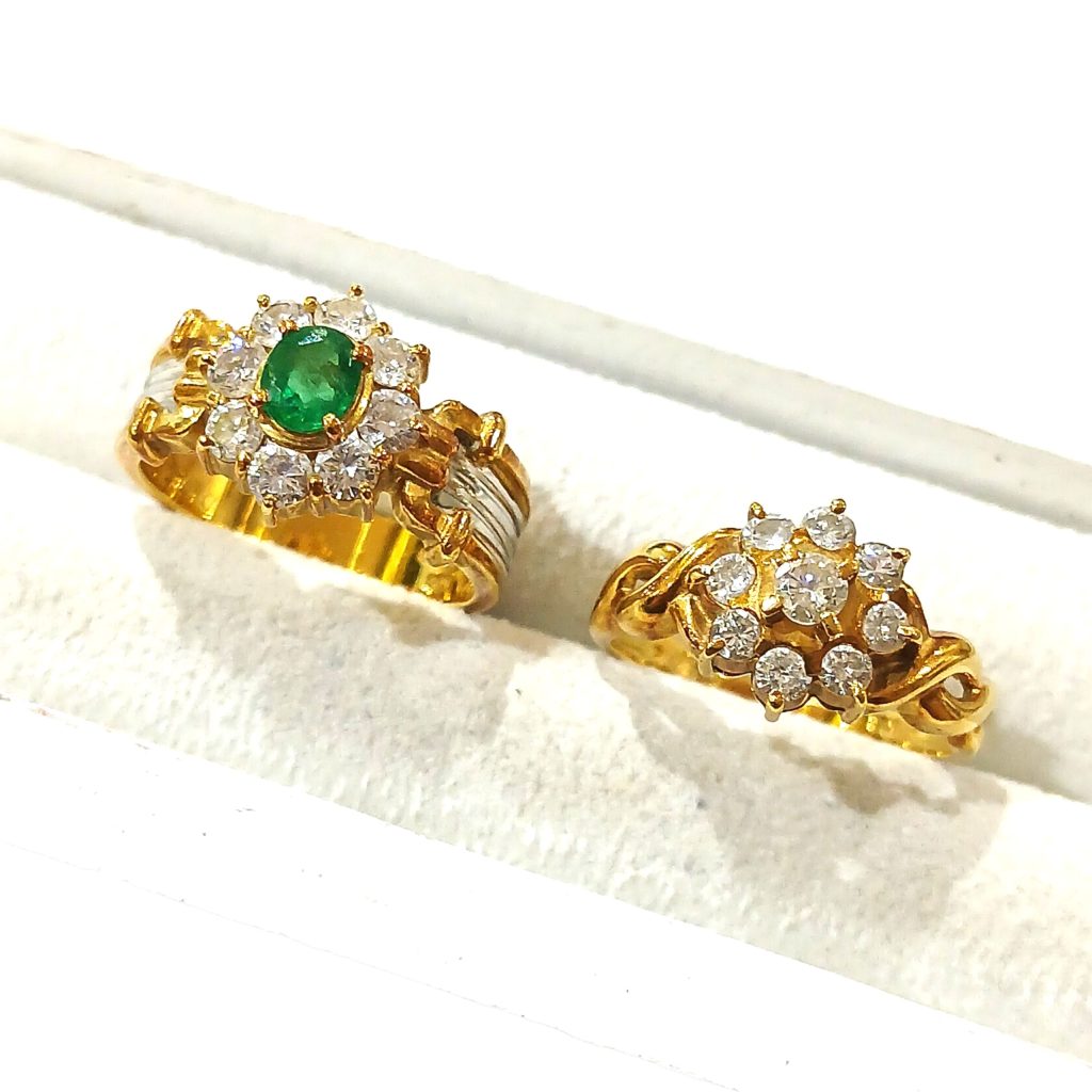 【K18Pt900コンビリング】18金・プラチナ・エメラルド・メレダイヤ・貴金属・アクセサリー