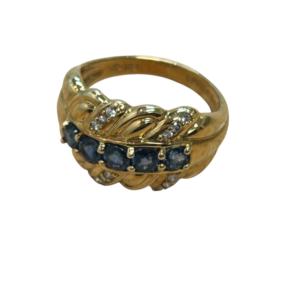 K18 リング 石あり サファイア メレダイヤ付き