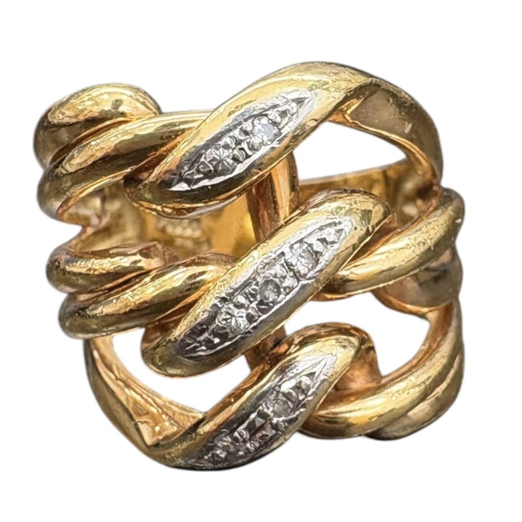 K18／Pt900 (18金 プラチナ850) コンビ メレダイヤ付き リング