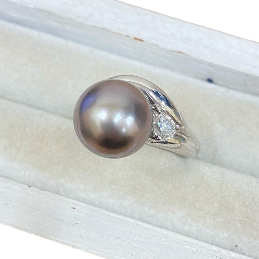 Pt900 南洋真珠 メレダイヤモンド リング 指輪