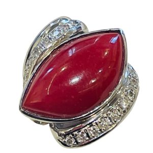 Pt900 プラチナ900 サンゴ メレダイヤモンドリング　札幌市 東区 元町