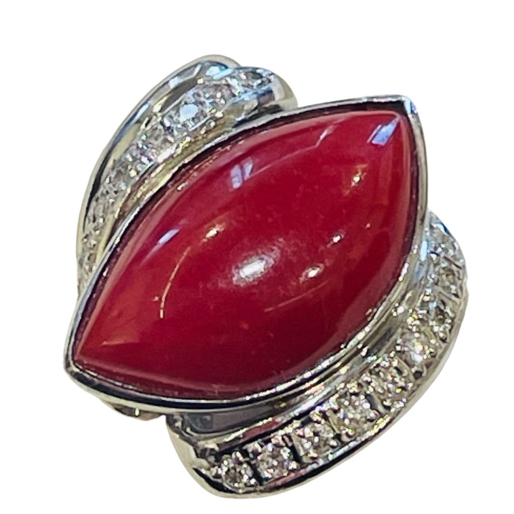 Pt900 プラチナ900 サンゴ メレダイヤモンドリング　札幌市 東区 元町