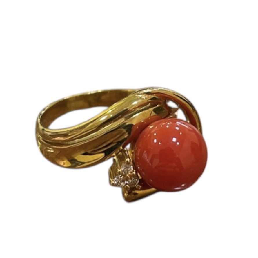 【K18 リング　珊瑚】