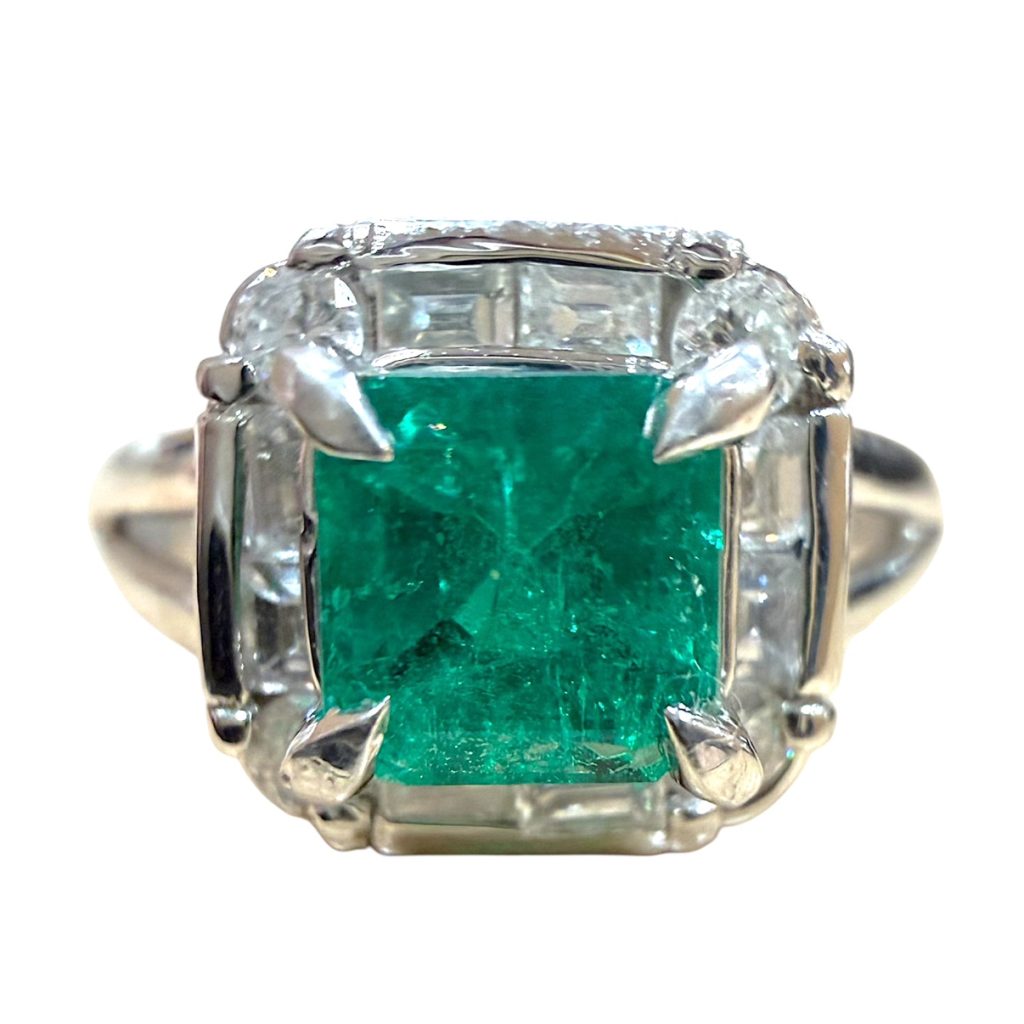 Pt900 プラチナ900 エメラルド メレダイヤ リング