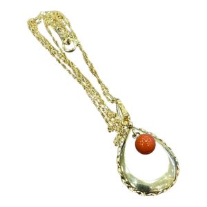 K18(18金)サンゴ付きネックレス