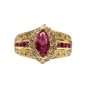 K18 18金 ルビー メレダイヤ デザインリング