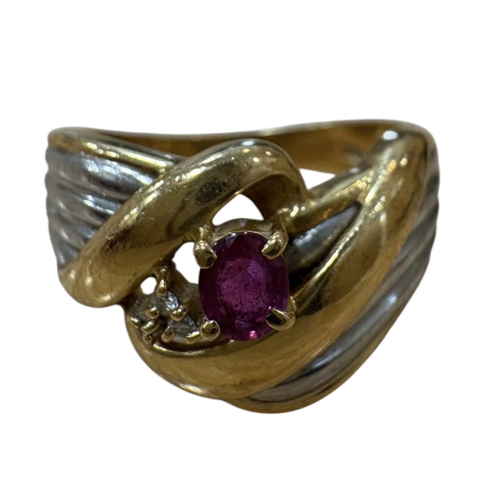 K18／Pt850 ( 18金/ pt850 ) 石付き コンビ リング