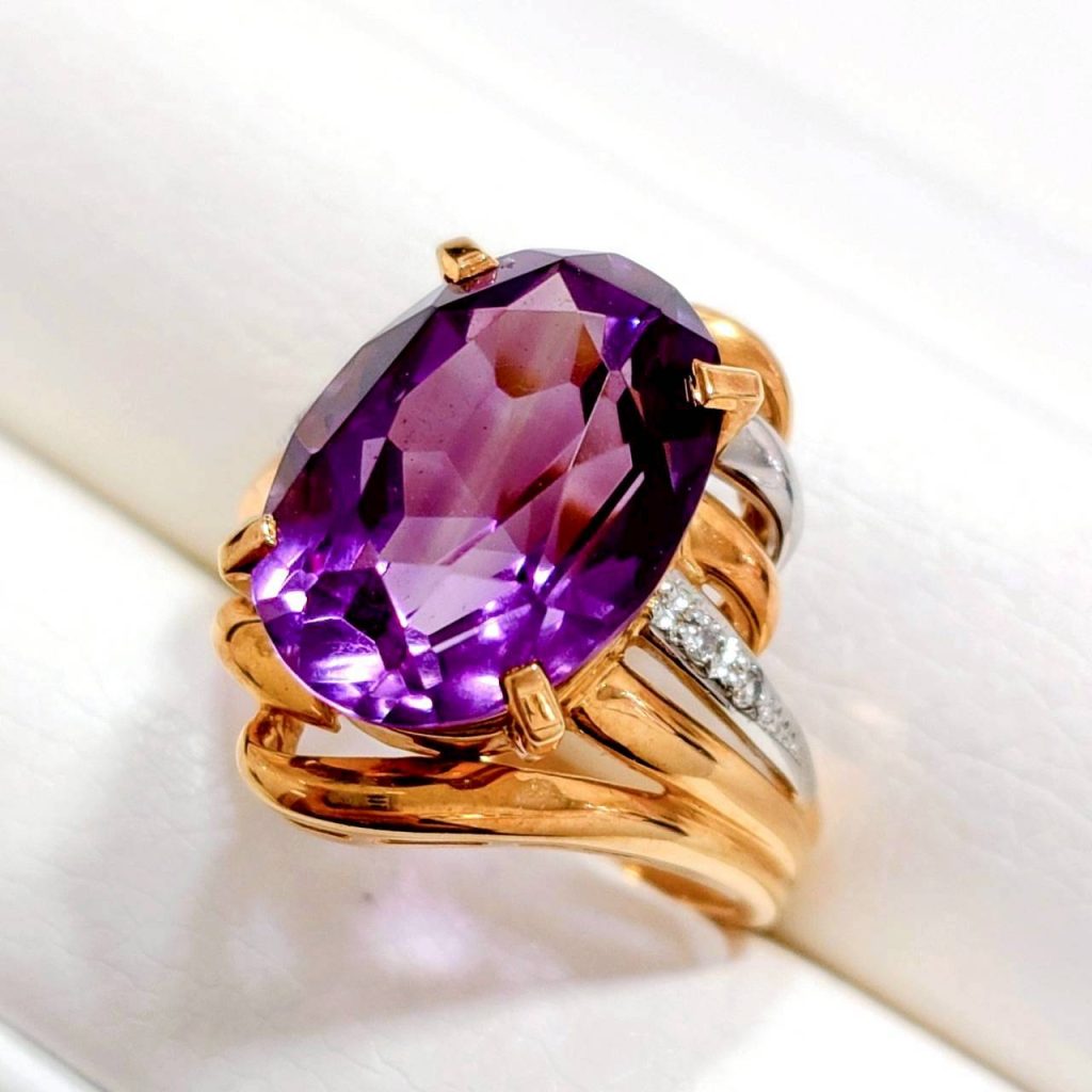 K18 18金 750 Pt850 プラチナ アメジスト メレダイヤ コンビリング 指輪