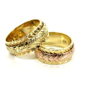 14金 彫刻 デザインリング 2点 ゴールド K14 14K 貴金属 査定無料 高価買取｜前橋市朝倉町