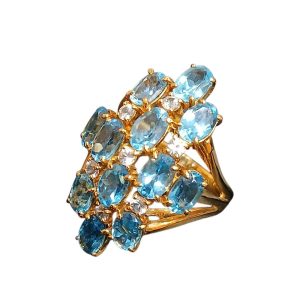 K18(18金) ブルートパーズ6ctメレダイヤ0.35ct リング