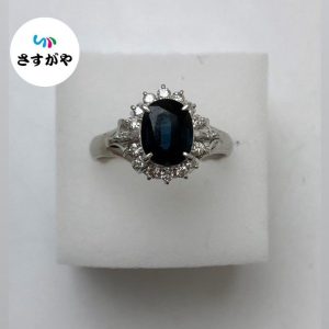 Pt900 サファイア メレダイヤ付き リング