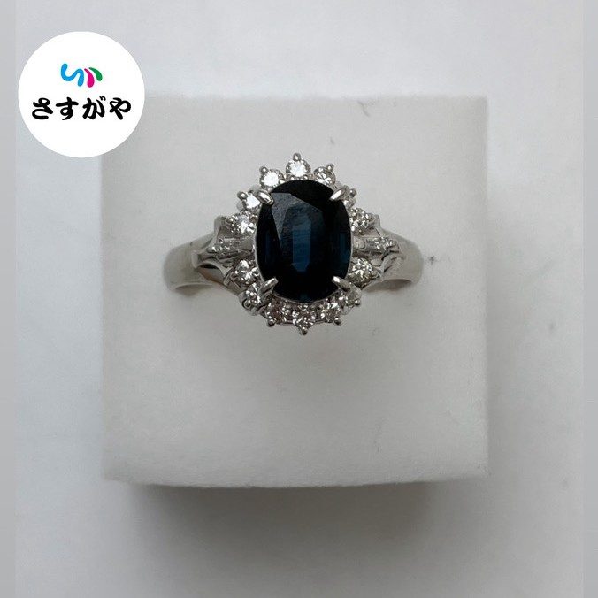 Pt900 サファイア メレダイヤ付き リング