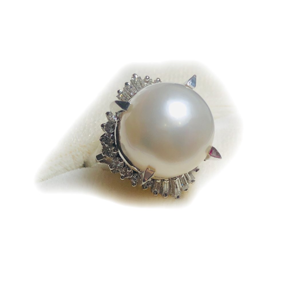 Pt900（プラチナ900）パール/メレダイヤモンド付きリング