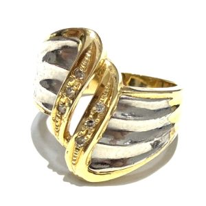 K18/Pt900 金 750 プラチナ コンビリング 指輪 メレダイヤ