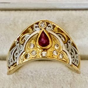 K18/Pt900（18金/プラチナ900）コンビ ルビー・ダイヤモンドリング