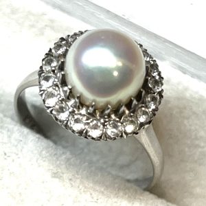 K14WG 真珠 パール ダイヤモンド付きリング 指輪 アクセサリー