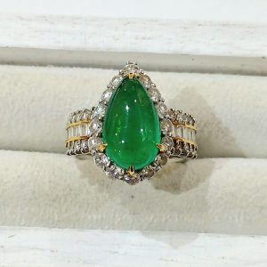 【K18Pt900エメラルドリング】18金・プラチナ900・メレダイヤ・貴金属・アクセサリー