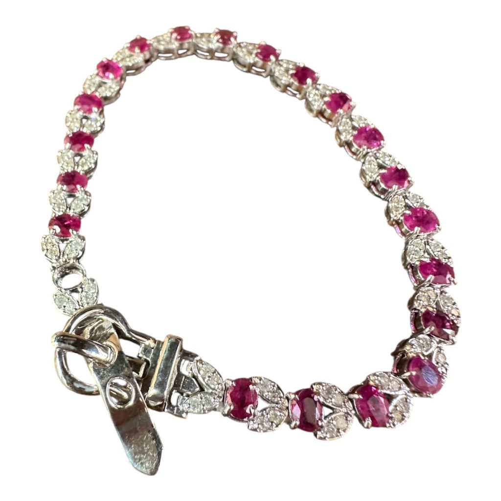 K18WG（18金ホワイトゴールド）ルビー・メレダイヤ付きブレスレット