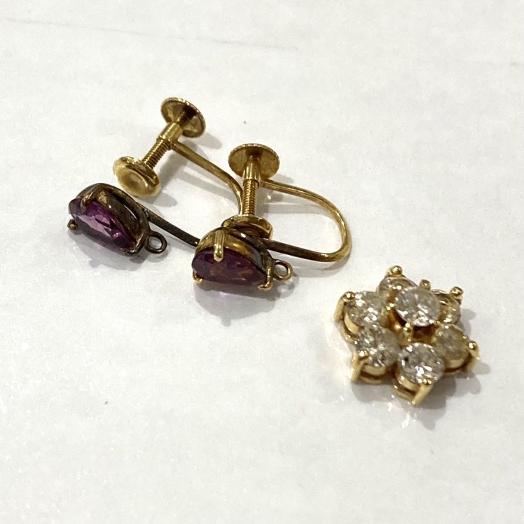 【K18アクセサリーおまとめ】18金・貴金属・イヤリング・ネックレストップ・アメジスト・ダイヤモンド・ジュエリー・宝石