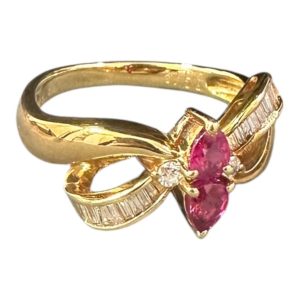 K18（18金）ルビー メレダイヤ付きリング