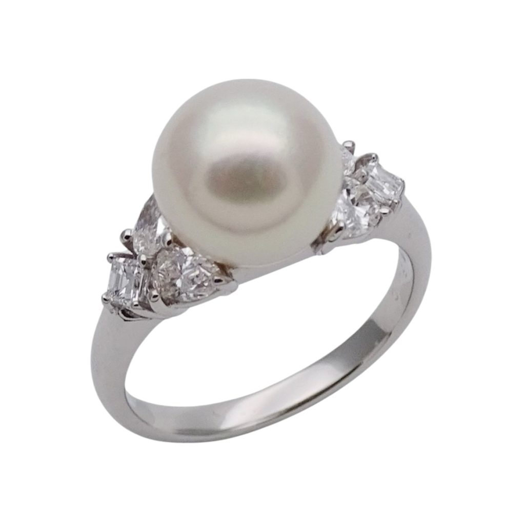 Pt900 プラチナ900 パール メレダイヤ リング
