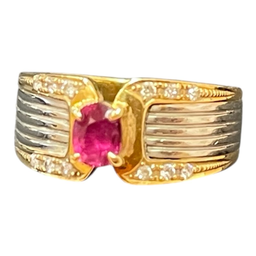 K18/Pt900 18金プラチナ900 コンビ リング 指輪 ルビー メレダイヤ