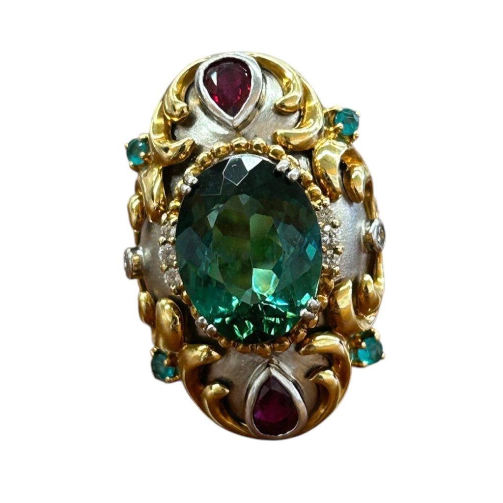 K18・Pt900リング トパーズ7ct付き