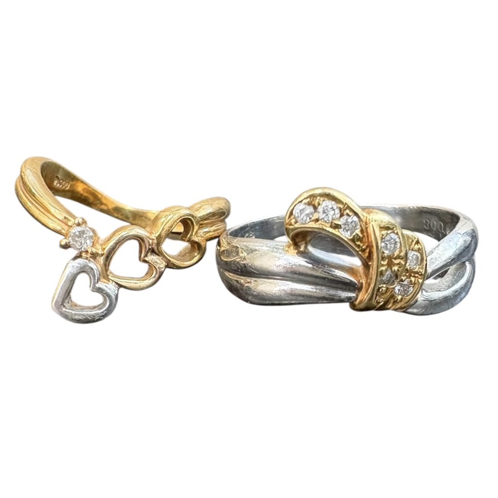 K18 ( 18金 ) / Pt900 ( プラチナ900 ) コンビ リング〈 石付き 〉