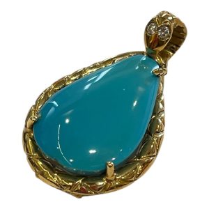 【貴金属】K18  (18金)　ターコイズ付きネックレストップ　ジュエリー アクセサリー