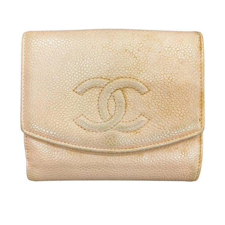 【二つ折り財布 キャビアスキン】CHANEL【Dランク】