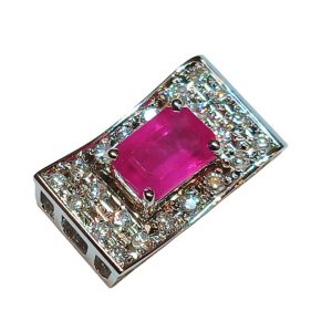 K18WG 18金ホワイトゴールド ルビー・メレダイヤモンド付きペンダントトップ アクセサリー