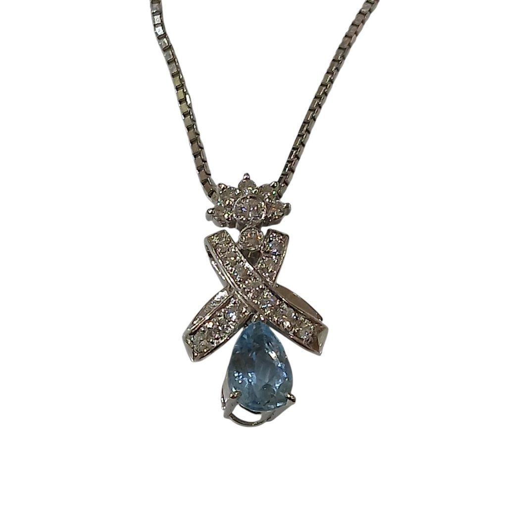 【Pt900ネックレス】プラチナ900・アクアマリン・メレダイヤ・貴金属・アクセサリー