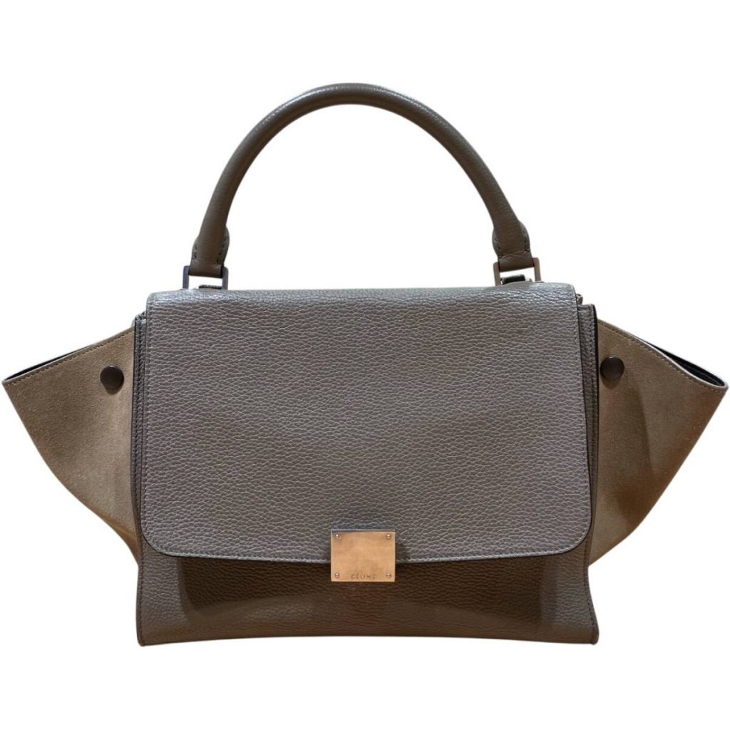 CELINE セリーヌ トラペーズ レザー スエード 2way グレー オリーブ系 ハンドバッグ