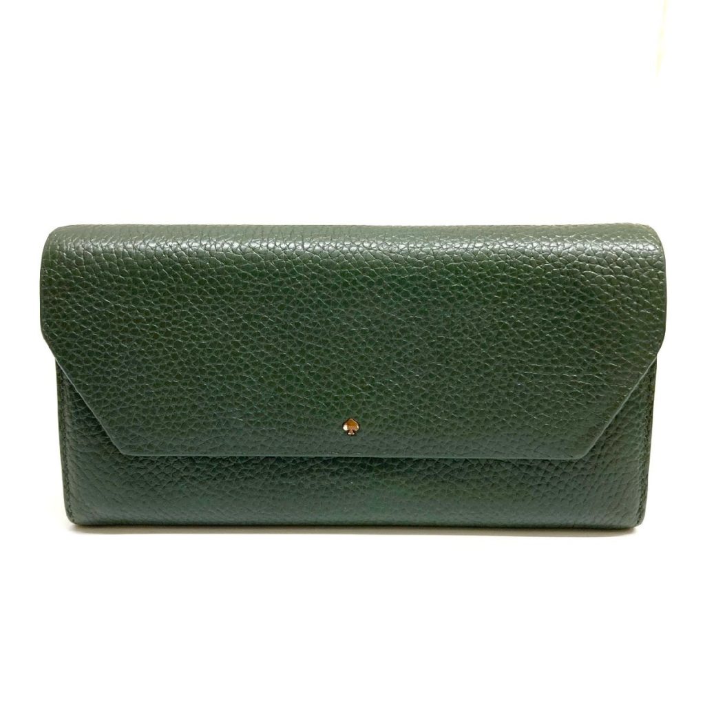 katespade ケイトスペード 長財布 グリーン 深緑色 レザー スペード ロゴ ロング ウォレット レディース