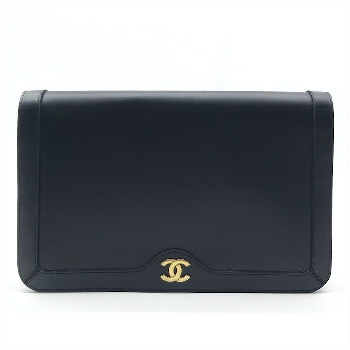 CHANEL シャネル ココマーク カーフスキン ヴィンテージ プッシュロック クラッチ セカンド バッグ レディース ネイビー a11511