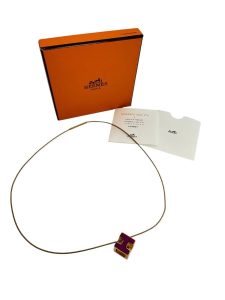 HERMES エルメス カージュドアッシュ Hキューブ ネックレス パープル×ゴールド 箱 冊子付 Hロゴ ペンダント アクセサリー