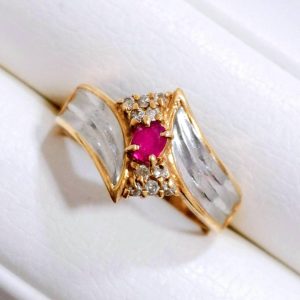 K18 18金 750 Pt850 プラチナ ルビー メレダイヤ コンビリング 指輪 アクセサリー