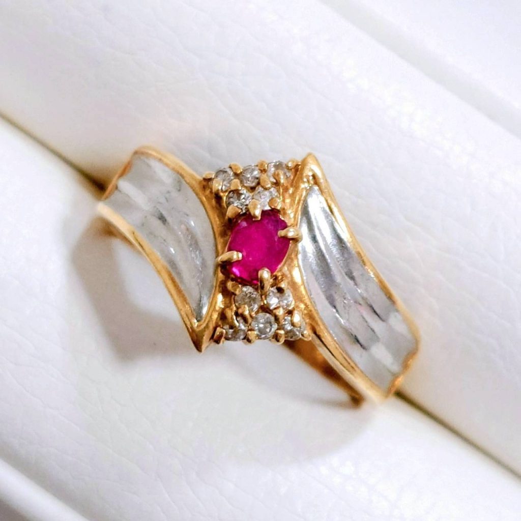 K18 18金 750 Pt850 プラチナ ルビー メレダイヤ コンビリング 指輪 アクセサリー