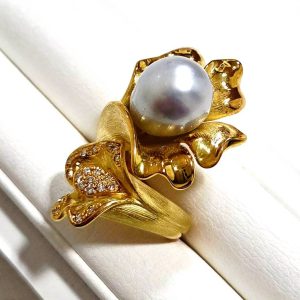 K18 18金 750 パール 真珠 メレダイヤ付き リング 指輪 アクセサリー