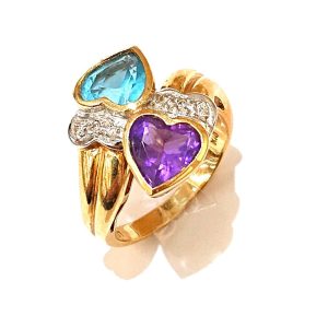 K18 アメジスト ブルートパーズ デザインリング