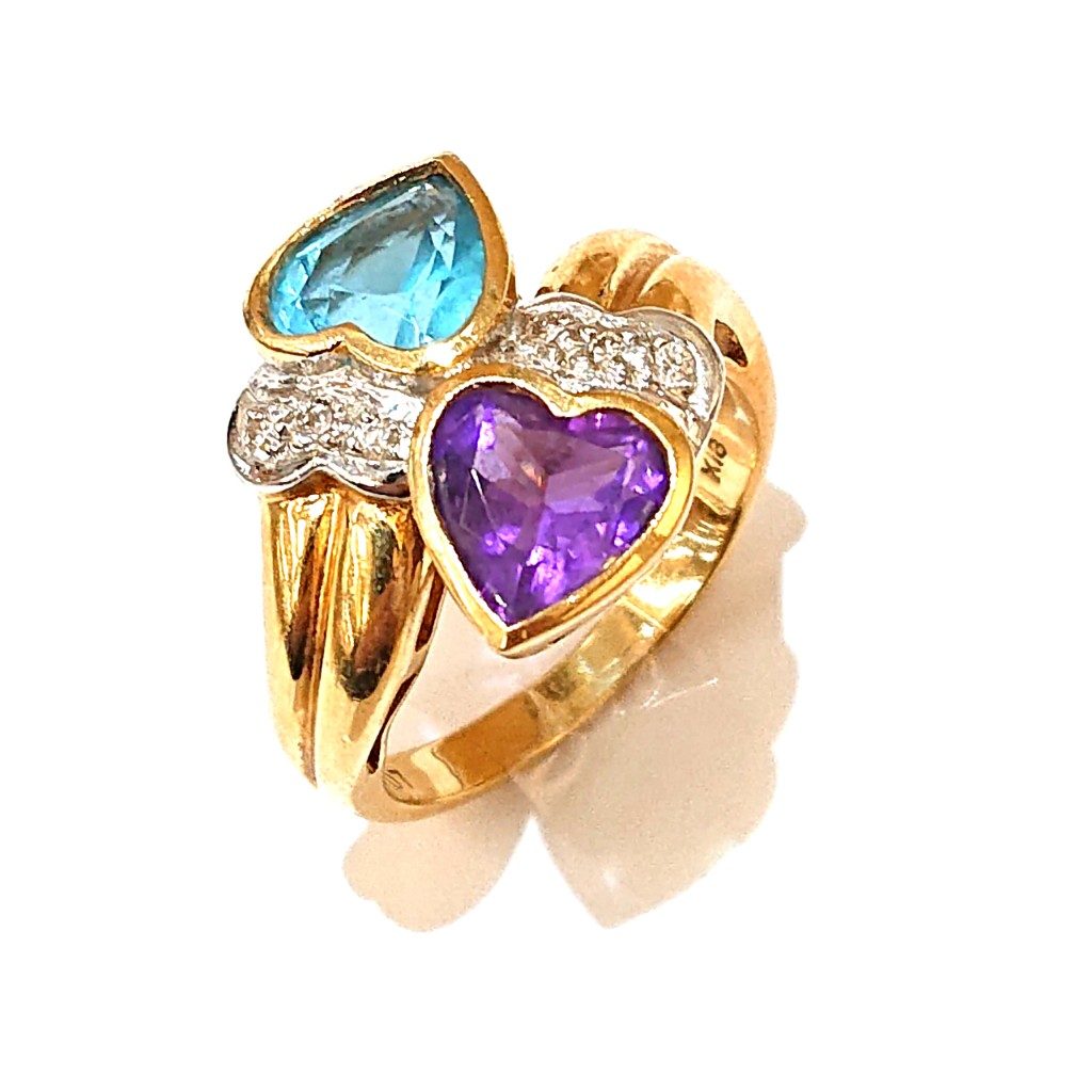 K18 アメジスト ブルートパーズ デザインリング