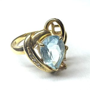 K18 750 18金 リング アクアマリン メレダイヤ付き